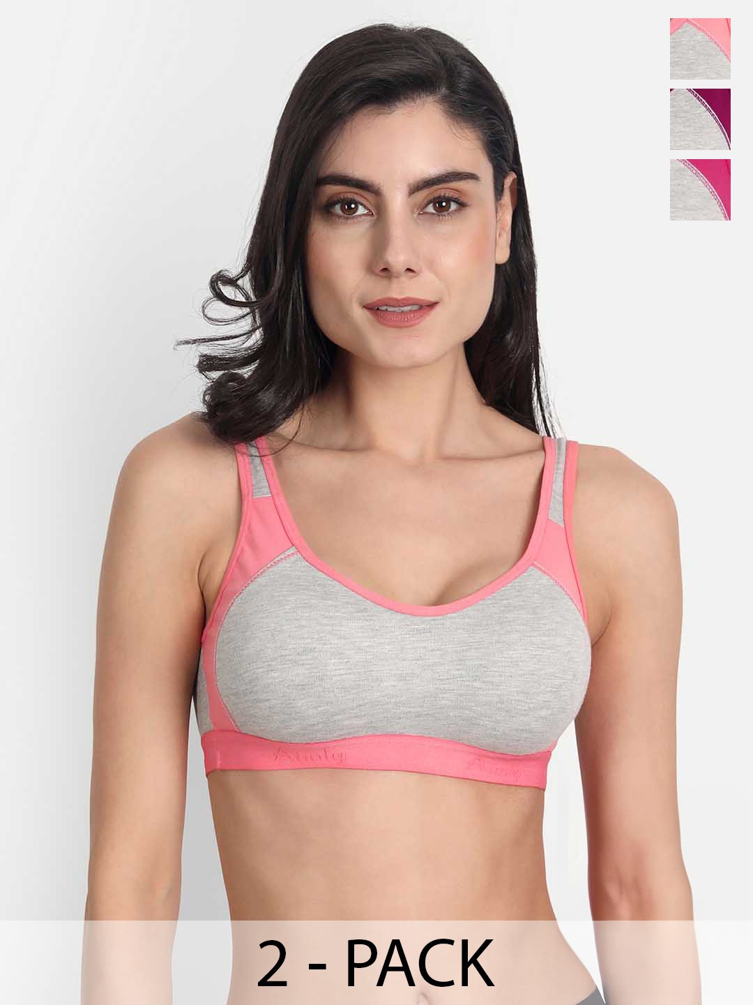 

Aimly Pack Of 3 Colourblocked Full Coverage Workout Bra With All Day Comfort, Grey
