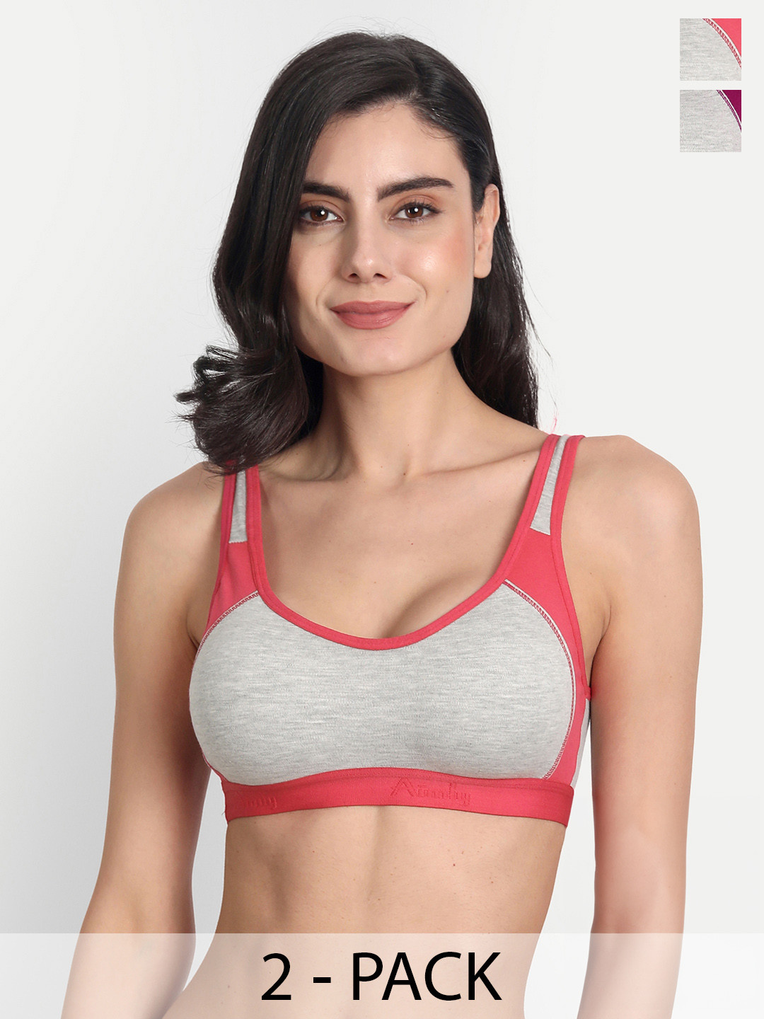 

Aimly Pack Of 2 Full Coverage Non Padded Non Wired Cotton Sports Bra With All Day Comfort, Grey
