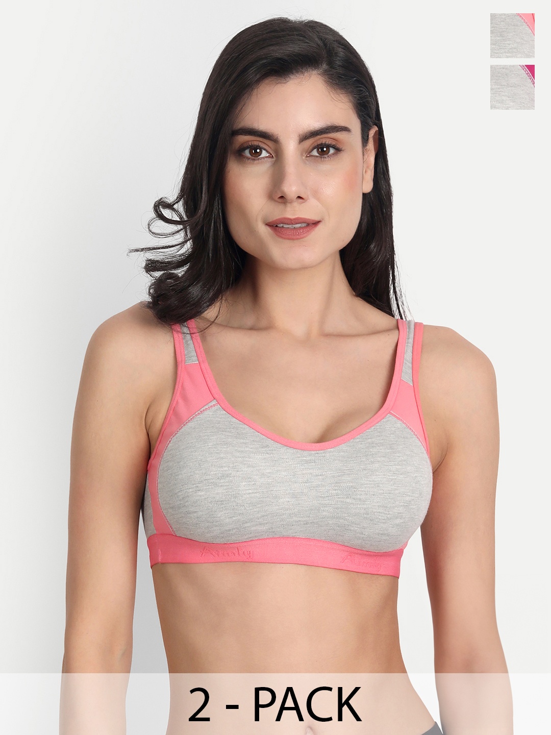 

Aimly Pack Of 2 Full Coverage High Support Cotton Sports Bras With All Day Comfort, Grey
