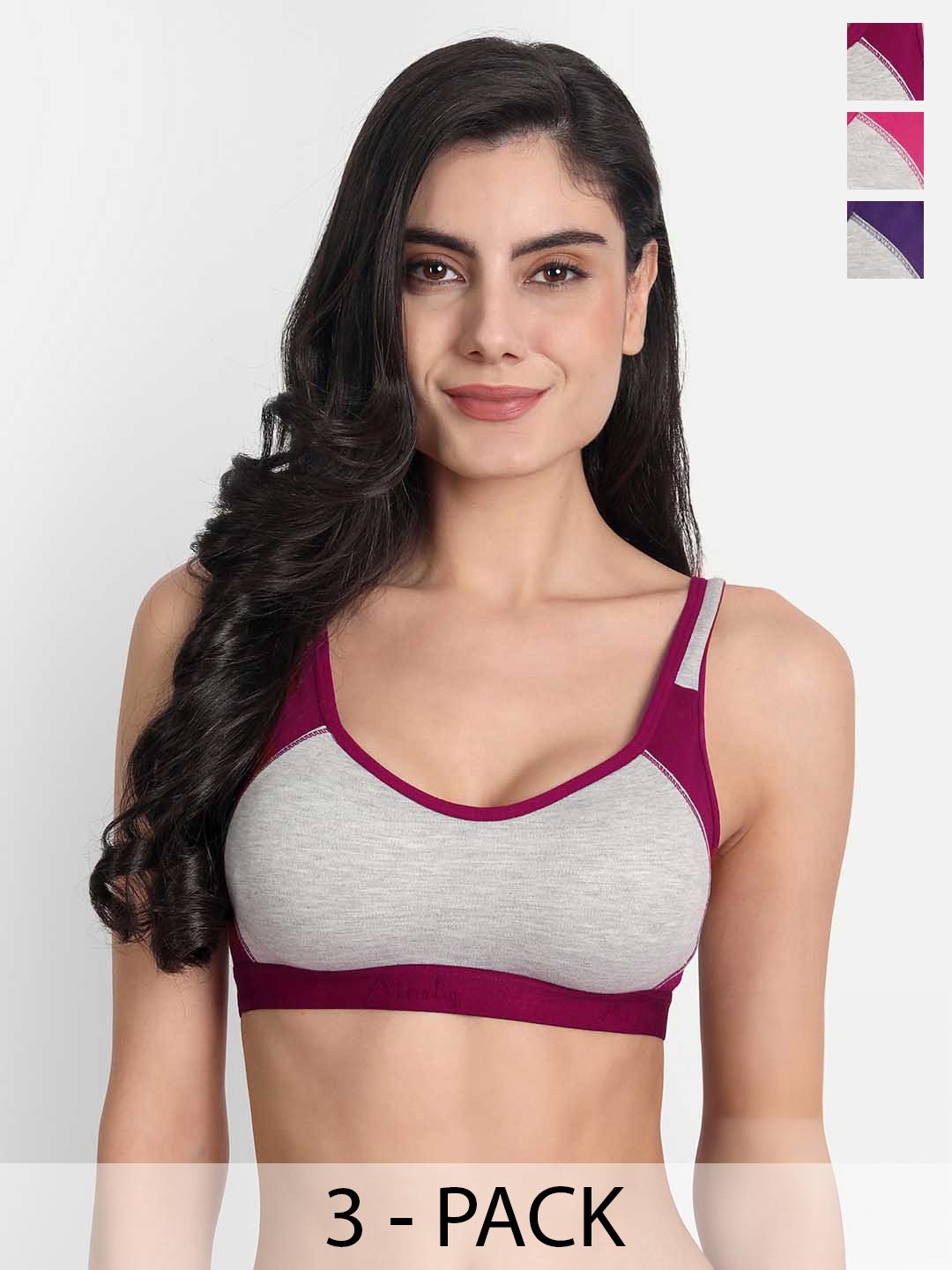 

Aimly Pack of 3 Full Coverage Cotton Workout Bra With All Day Comfort, Pink