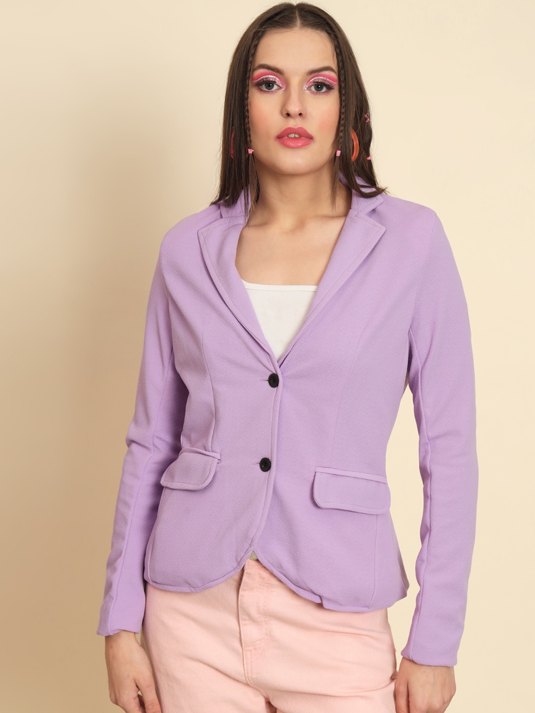 

MAZIE Notched Lapel Double-Breasted Blazer, Purple