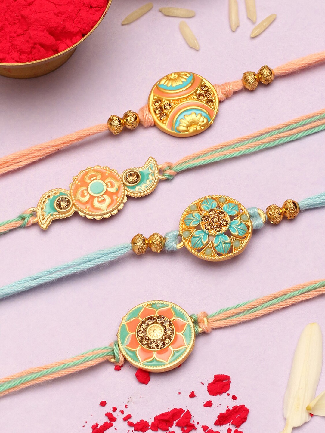 

The Purple Tree Set Of 4 Beaded Thread Rakhis, Blue