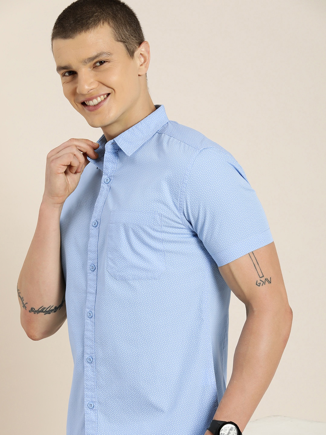

HERE&NOW Men Slim Fit Opaque Casual Shirt, Blue