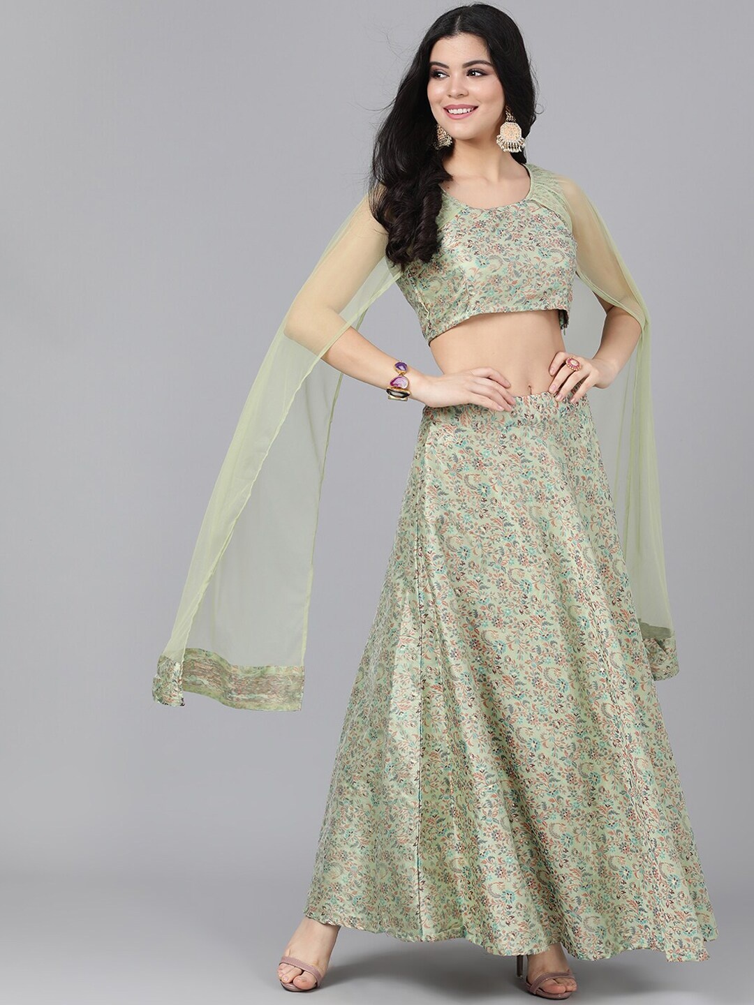 

AKS Couture Floral Woven Designed Ready to Wear Lehenga, Green