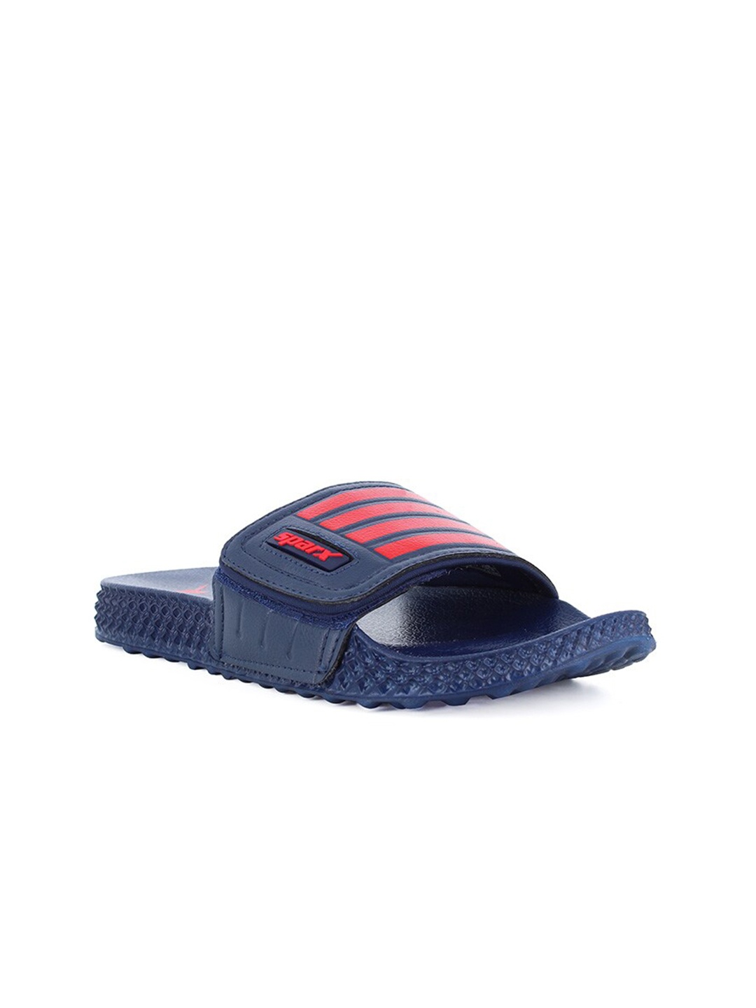 

Sparx Men Striped Synthetic Sliders, Navy blue