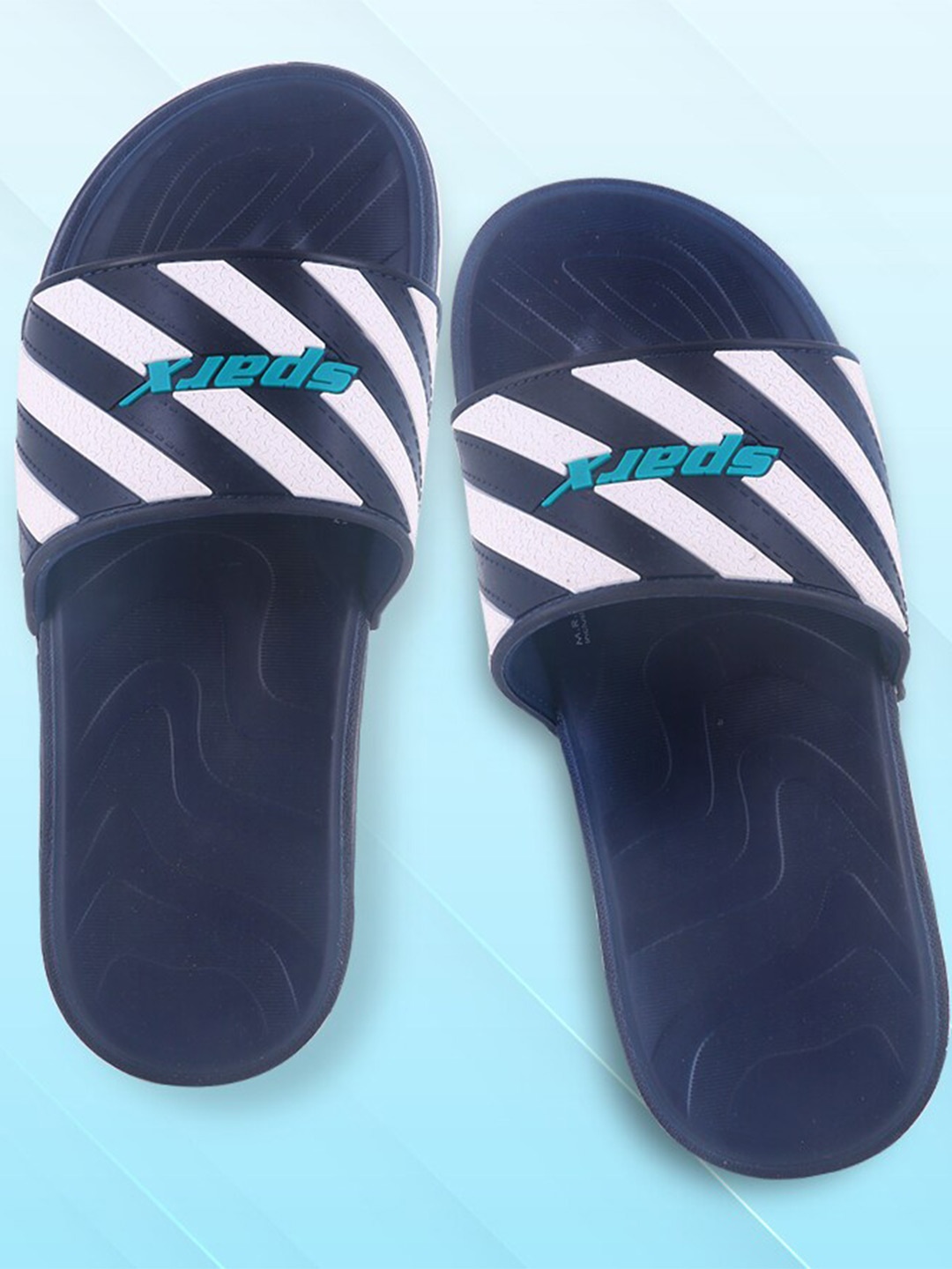 

Sparx Men Synthetic Striped Sliders, Blue