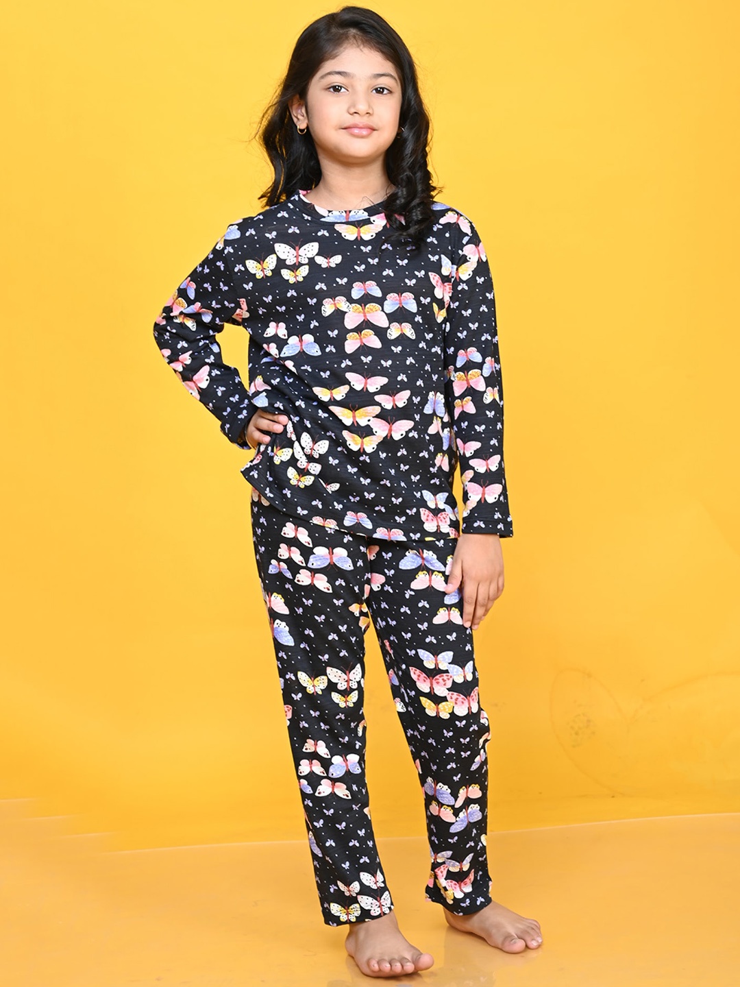 

Anthrilo Girls Conversational Printed Night Suit, Black