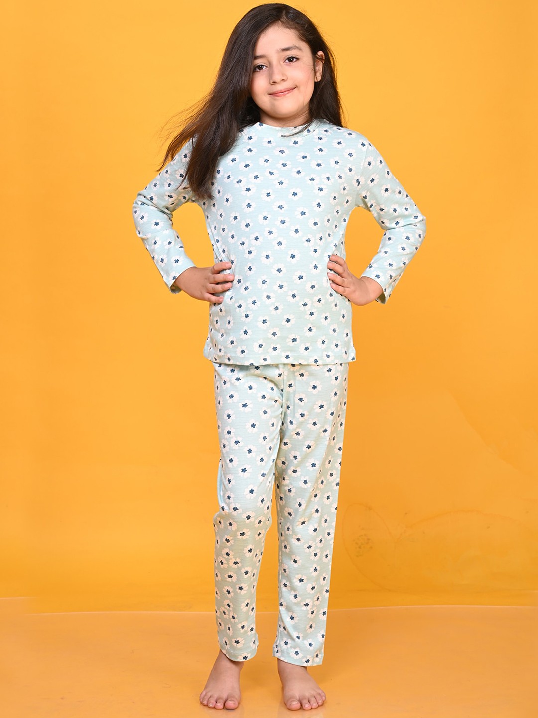 

Anthrilo Girls Conversational Printed Night Suit, Sea green