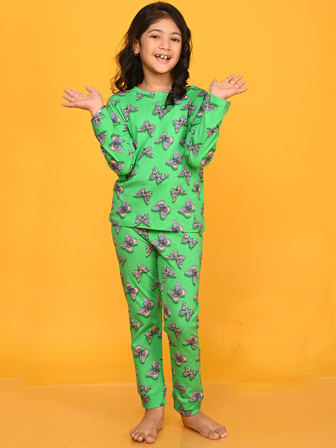 

Anthrilo Girls Conversational Printed Night Suit, Green