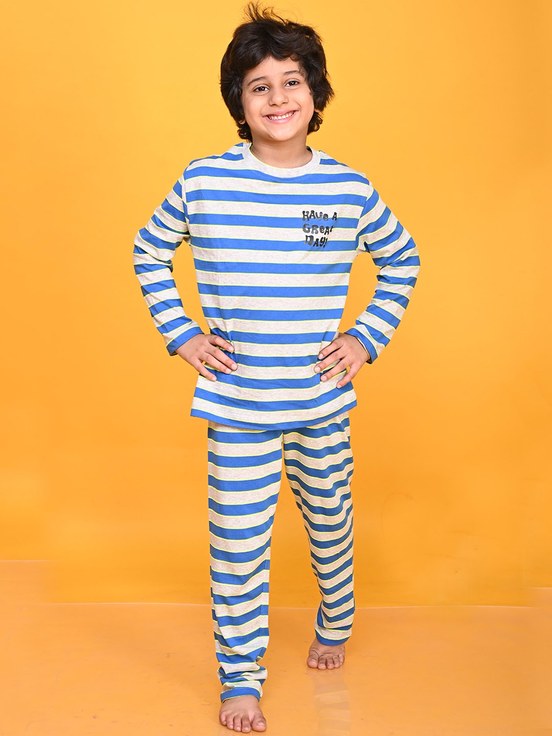 

Anthrilo Boys Striped Night Suit, Blue