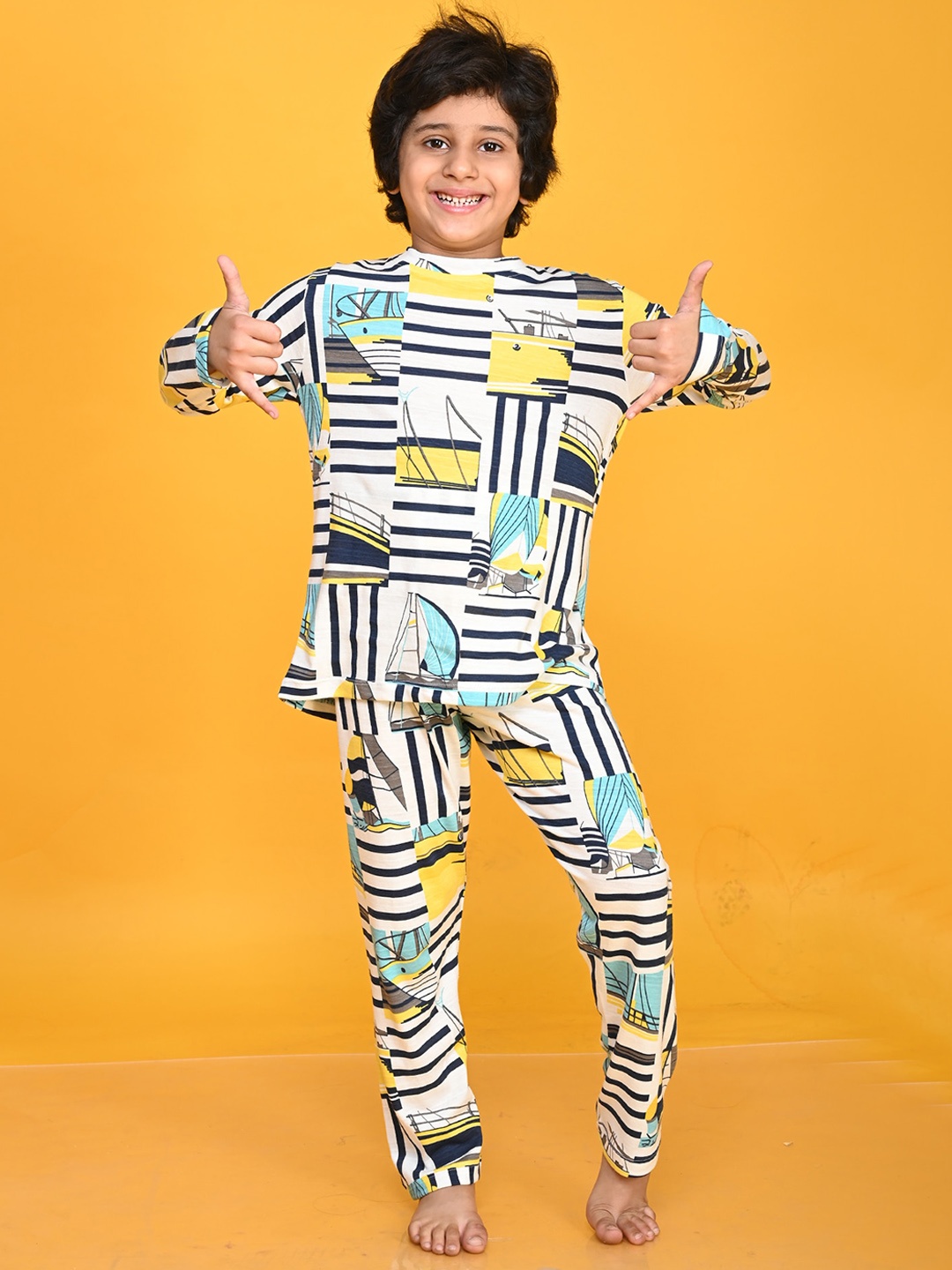 

Anthrilo Boys Conversational Printed Night Suit, White