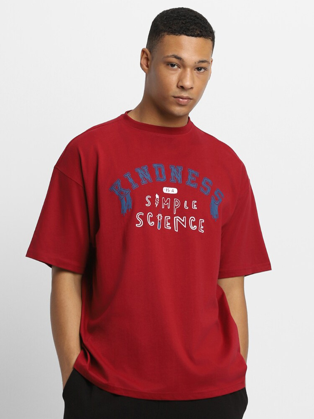 

FOREVER 21 Typography Printed Pure Cotton T-shirt, Red