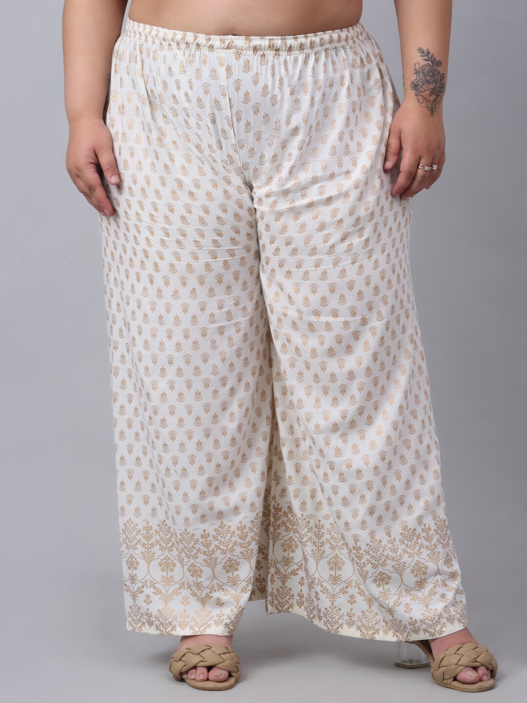

Trend Level Women Plus Size Floral Printed Palazzos, Off white