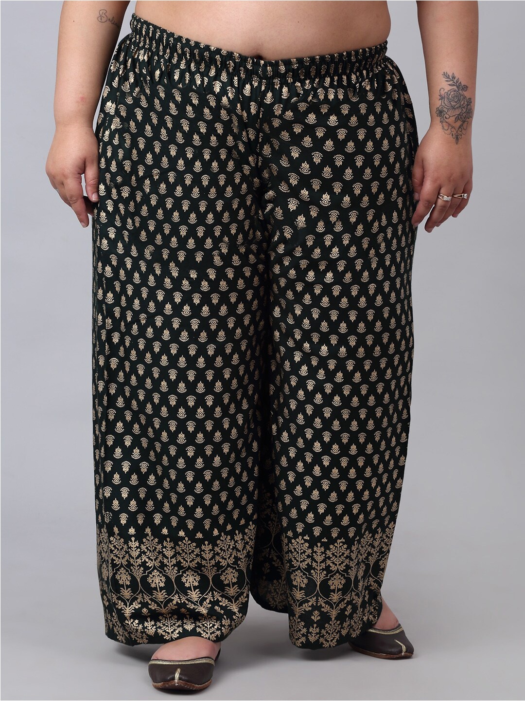 

Trend Level Women Plus Size Floral Printed Flared Ethnic Palazzos, Green