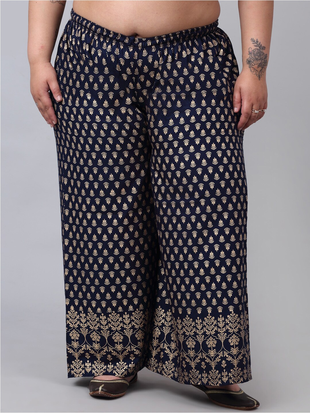 

Trend Level Women Plus Size Floral Printed Palazzos, Navy blue