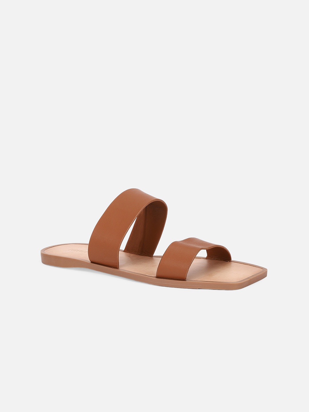 

FOREVER 21 Double Straps Open Toe Flats, Brown