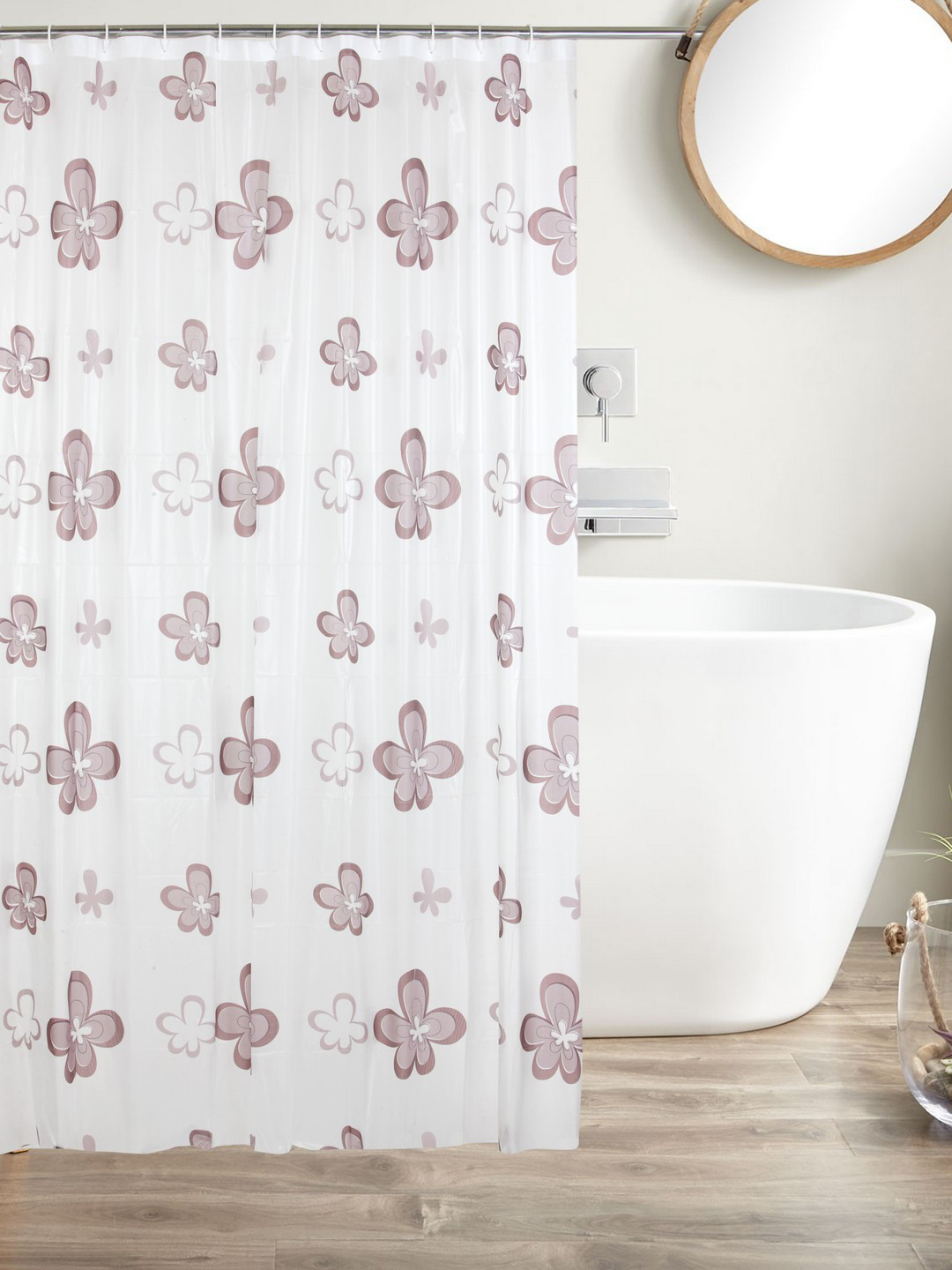 

Cortina White & Mauve Printed Polyester Single Shower Curtain