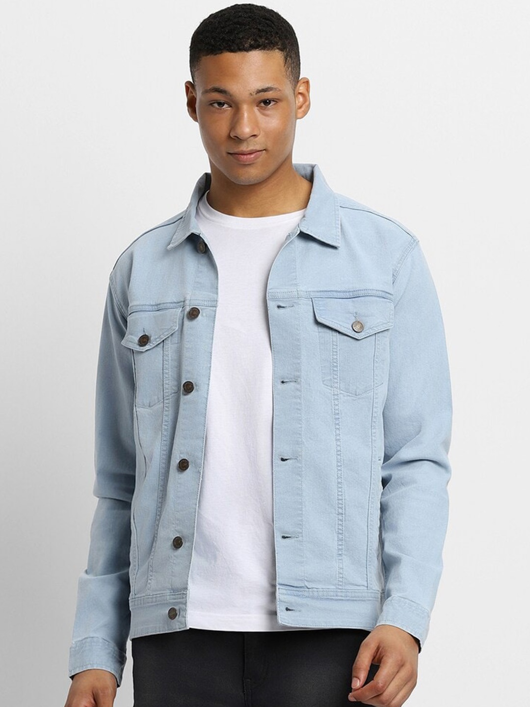 

FOREVER 21 Spread Collar Denim Jacket, Blue