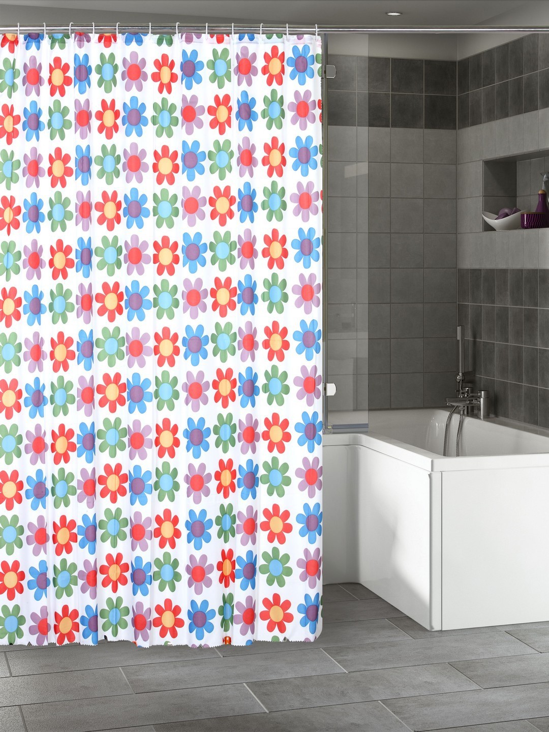 

Cortina Multicoloured Printed Polyester Single Shower Curtain, Multi