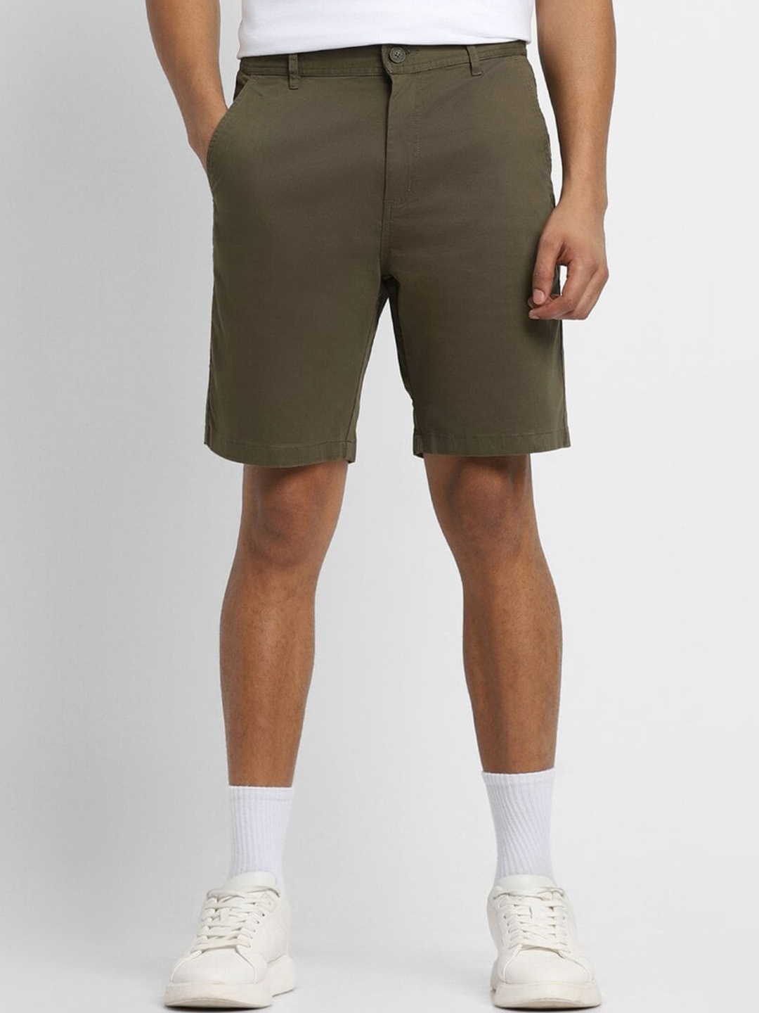 

FOREVER 21 Green Mid Rise Cotton Chino Shorts