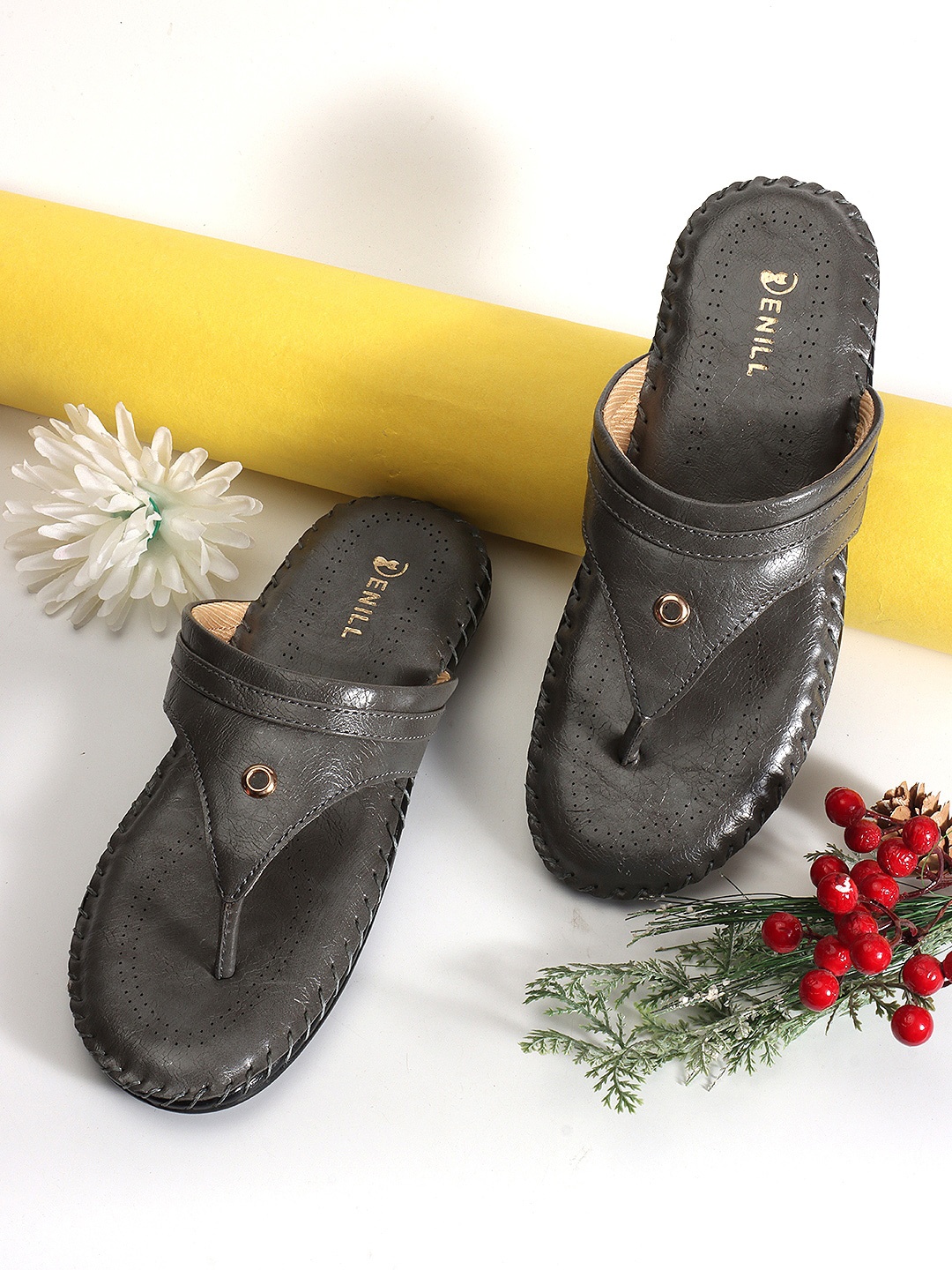 

Denill Women Grey Casual T-Strap Flats