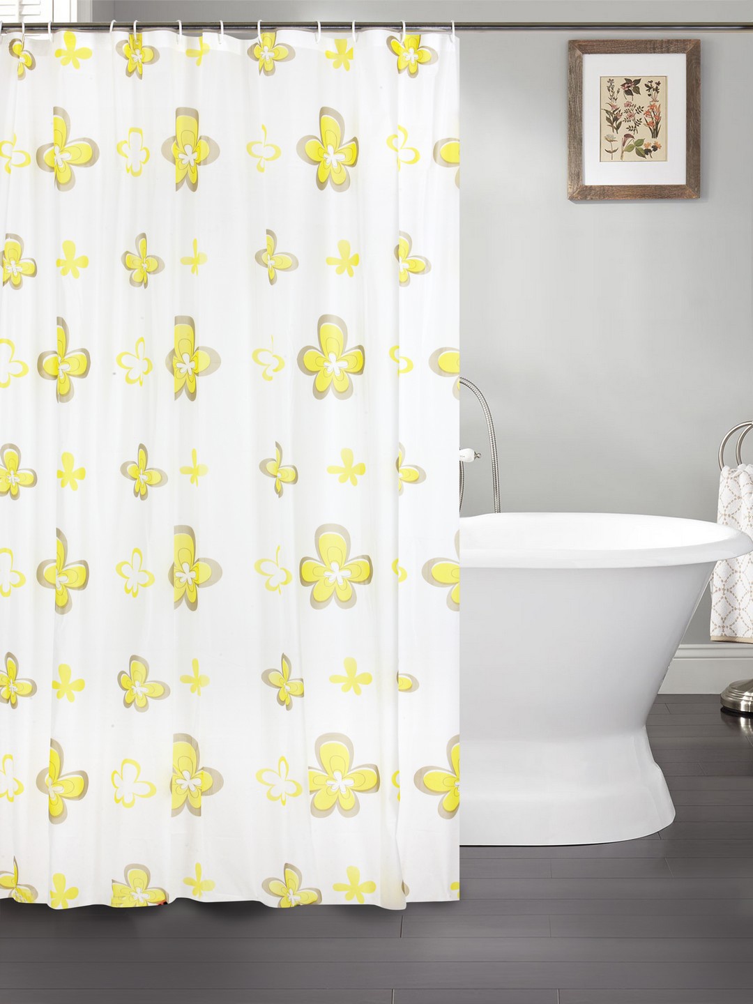 

Cortina White & Yellow Printed Polyester Single Shower Curtain