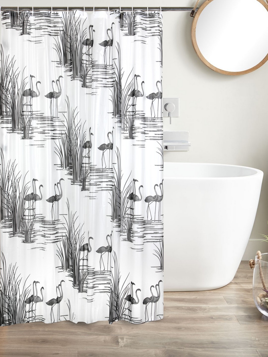 

Cortina White & Grey Printed Polyester Single Shower Curtain