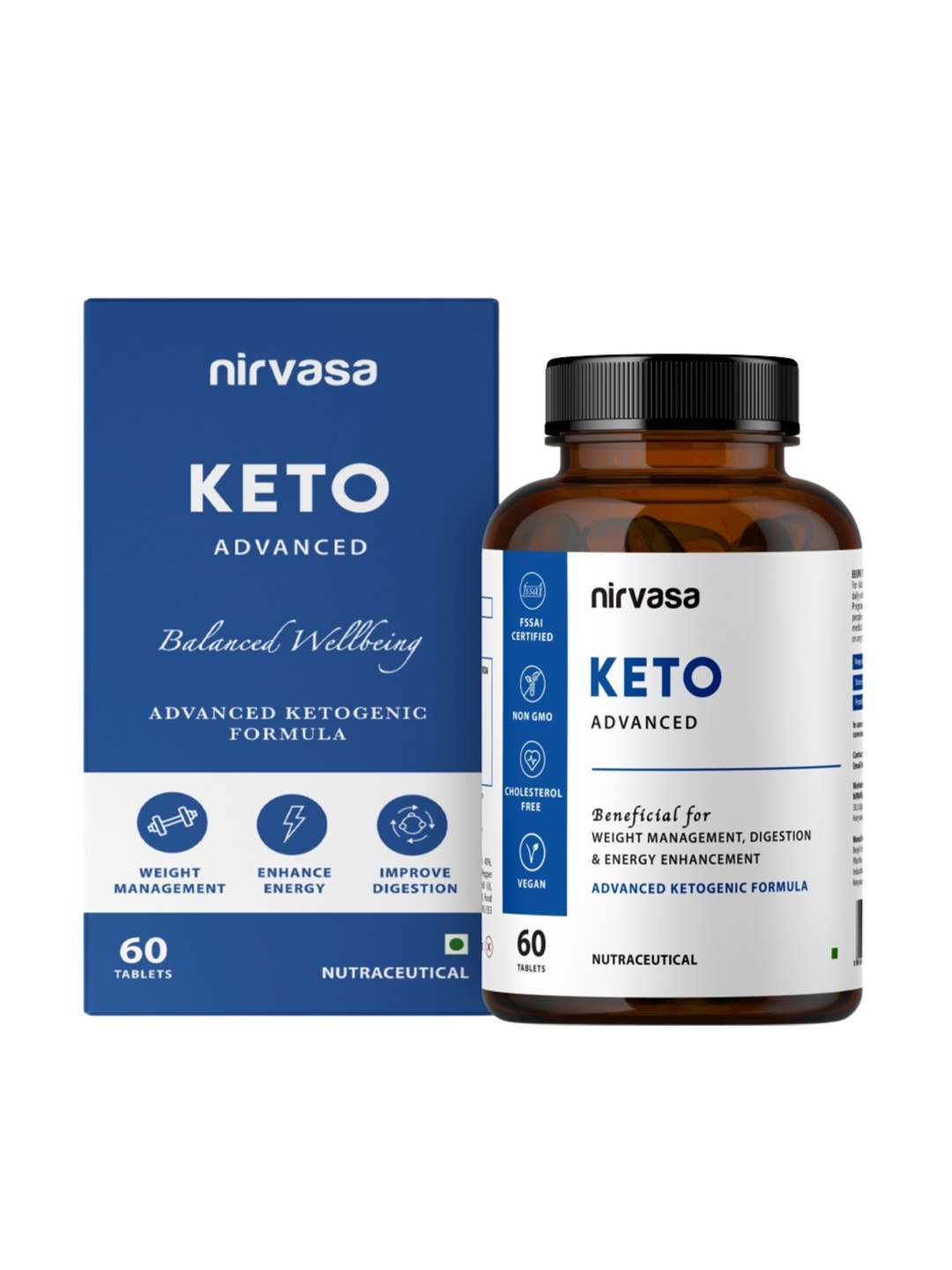 

Nirvasa Keto Advanced Balanced Wellbeing Tablets 100 g - 60 Pieces, Blue