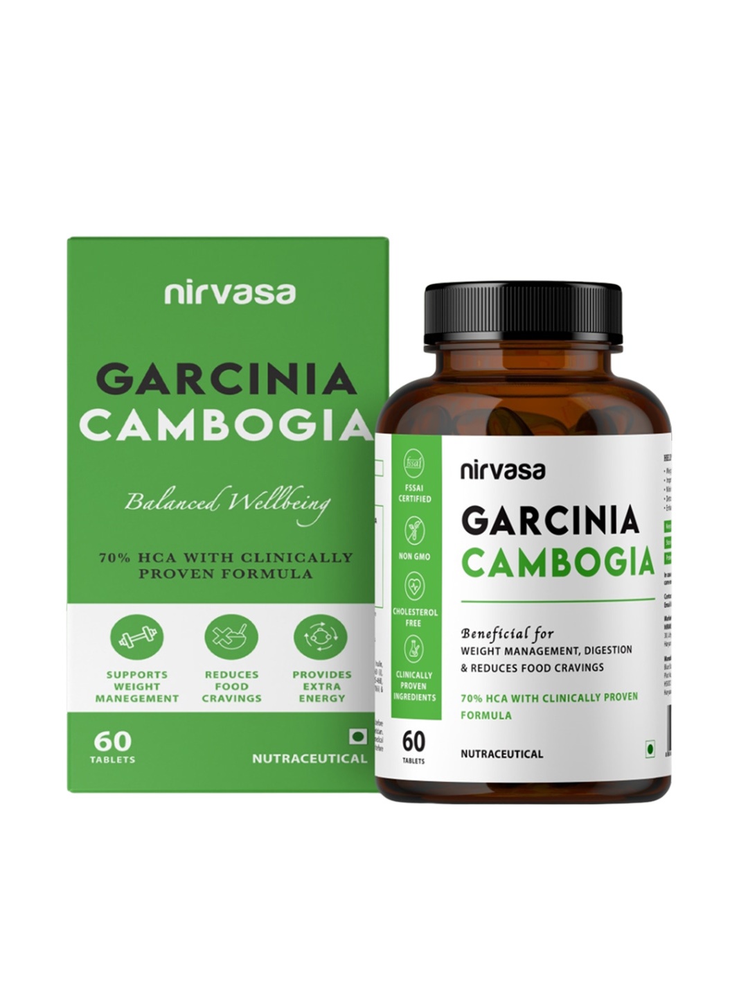 

Nirvasa Garcinia Cambogia Balanced Wellbeing Tablet 100 g - 60 Pieces, Green