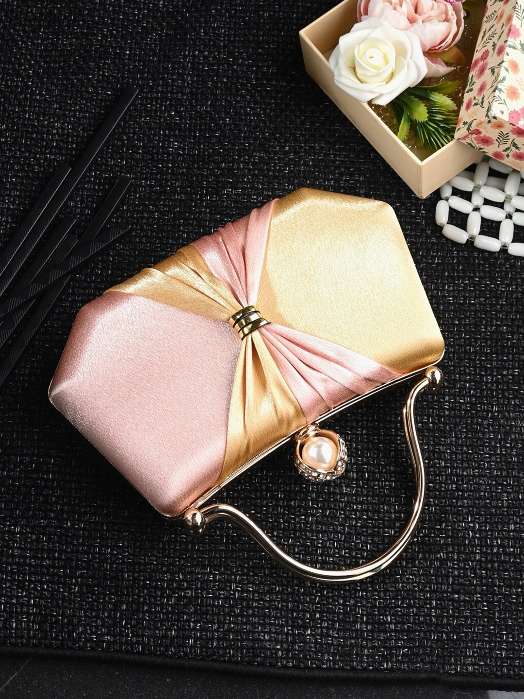 

Toobacraft Embellished Box Clutch, Gold