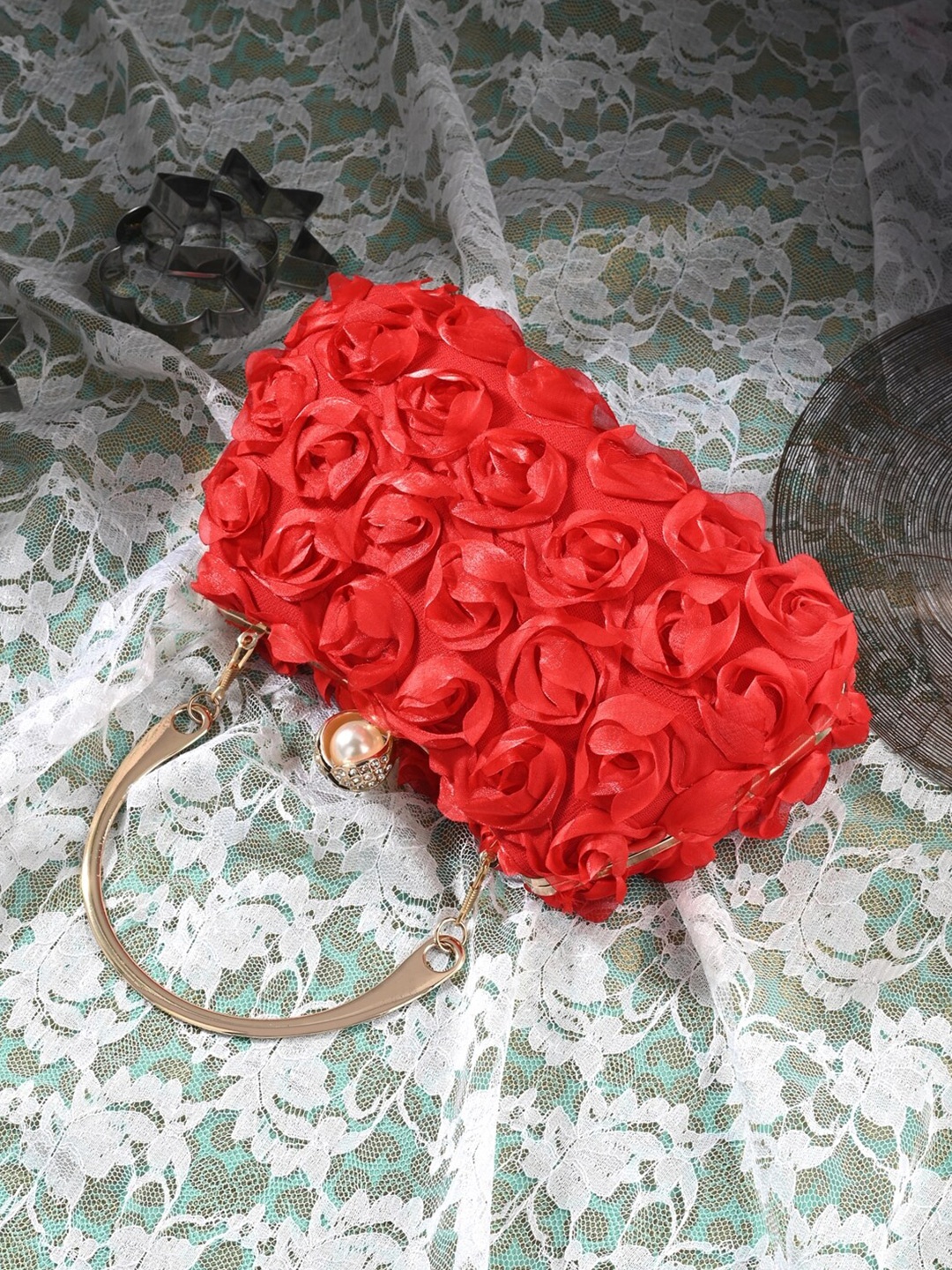 

Toobacraft Embellished Box Clutch, Red