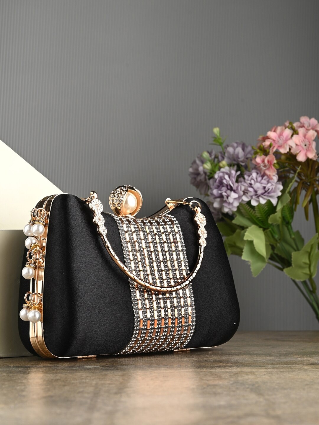 

Toobacraft Embellished Box Clutch, Black