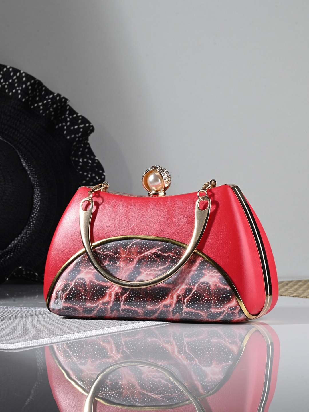 

Toobacraft Embellished Box Clutch, Red