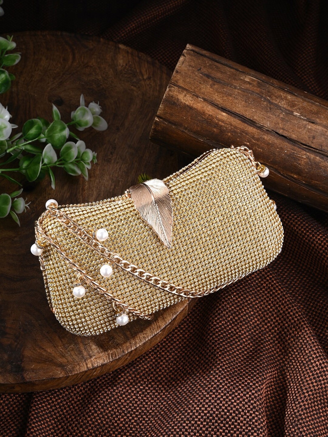 

Toobacraft Embellished Box Clutch, Gold