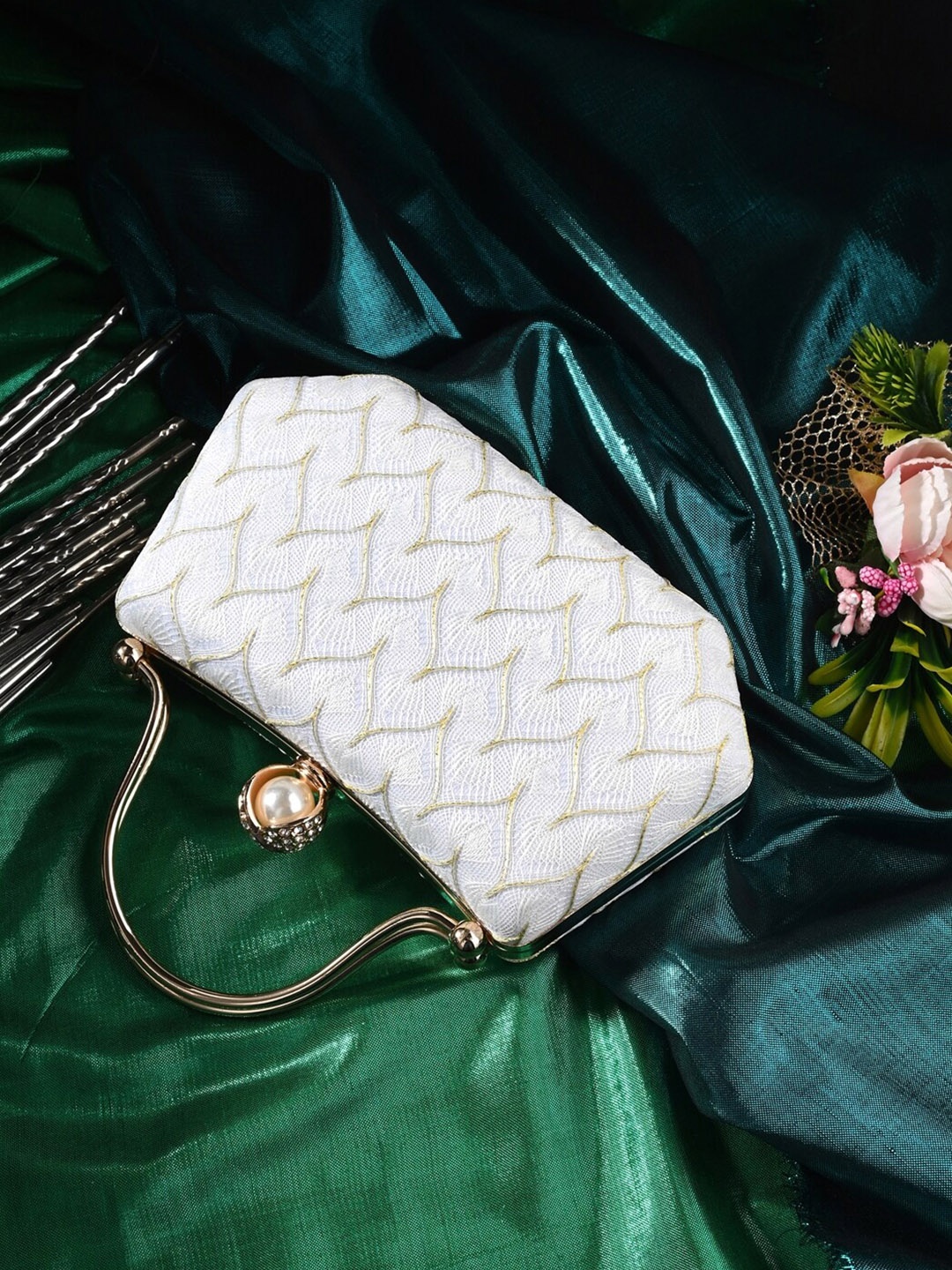 

Toobacraft Embellished Box Clutch, White