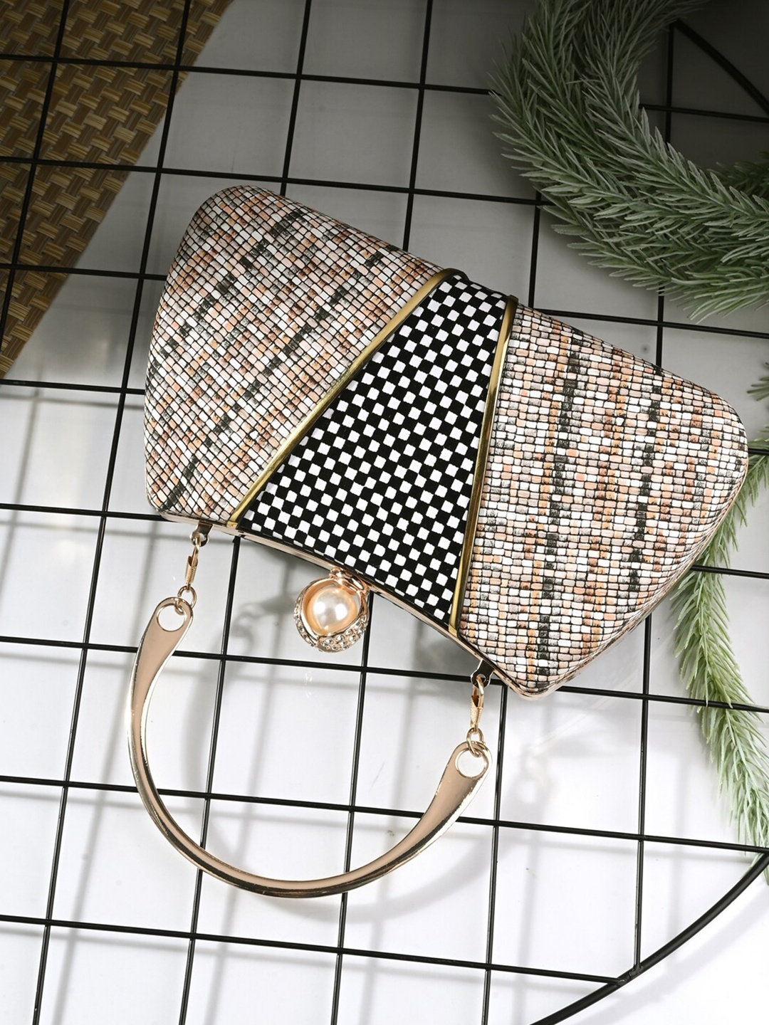 

Toobacraft Embellished Box Clutch, Beige