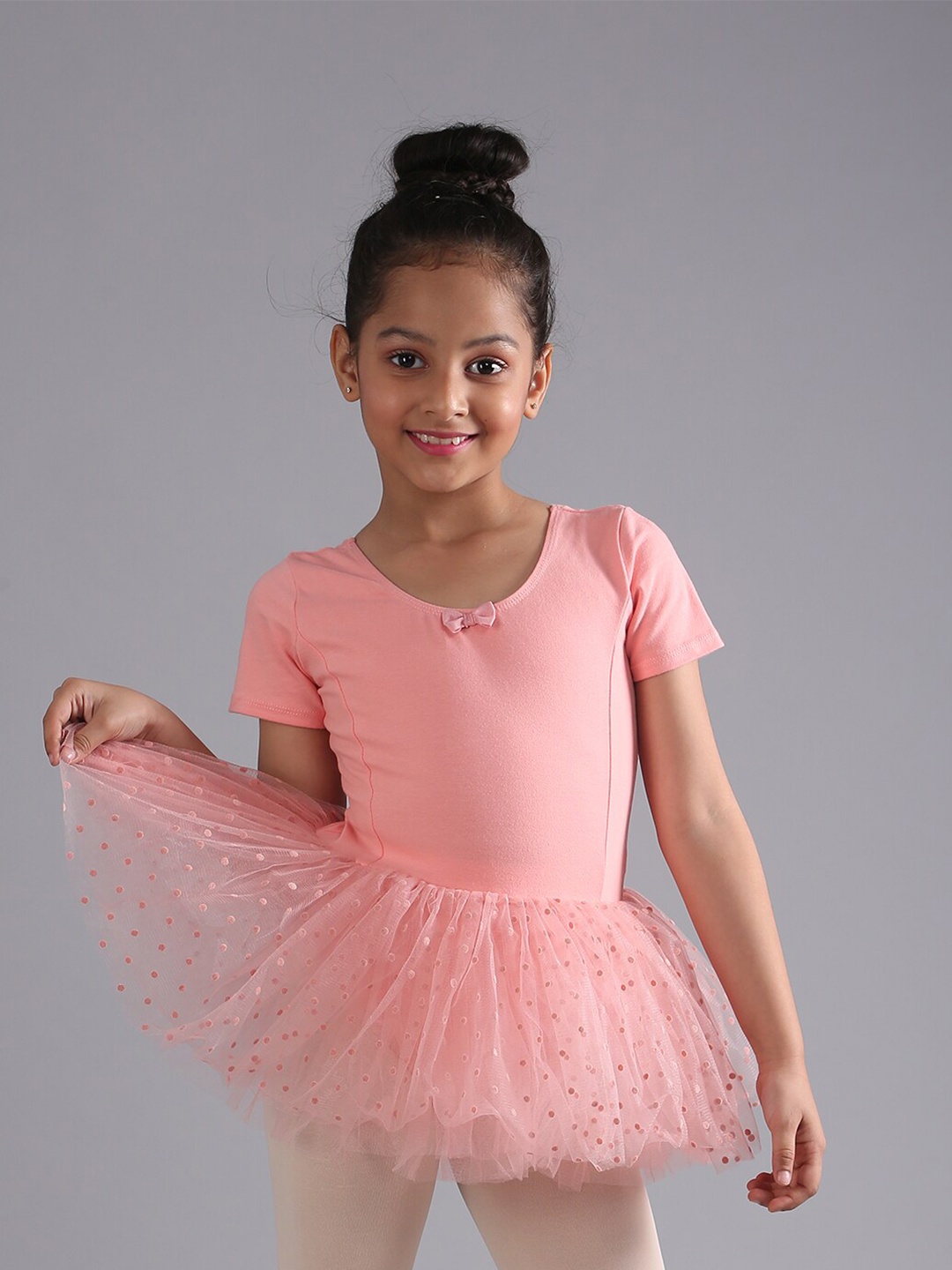 

The Dance Bible Girls Cotton Fit And Flare Mini Leotard Tutu Dress, Peach