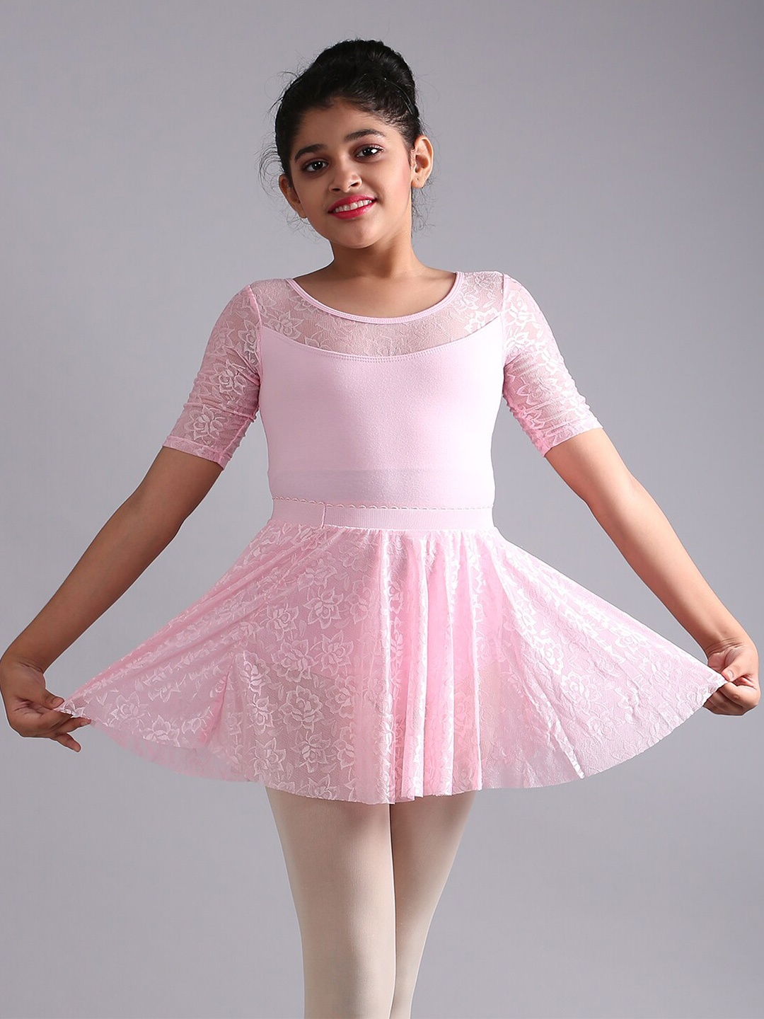 

The Dance Bible Girls Self Design Cotton Fit And Flare Mini Leotard Tutu Dress, Pink