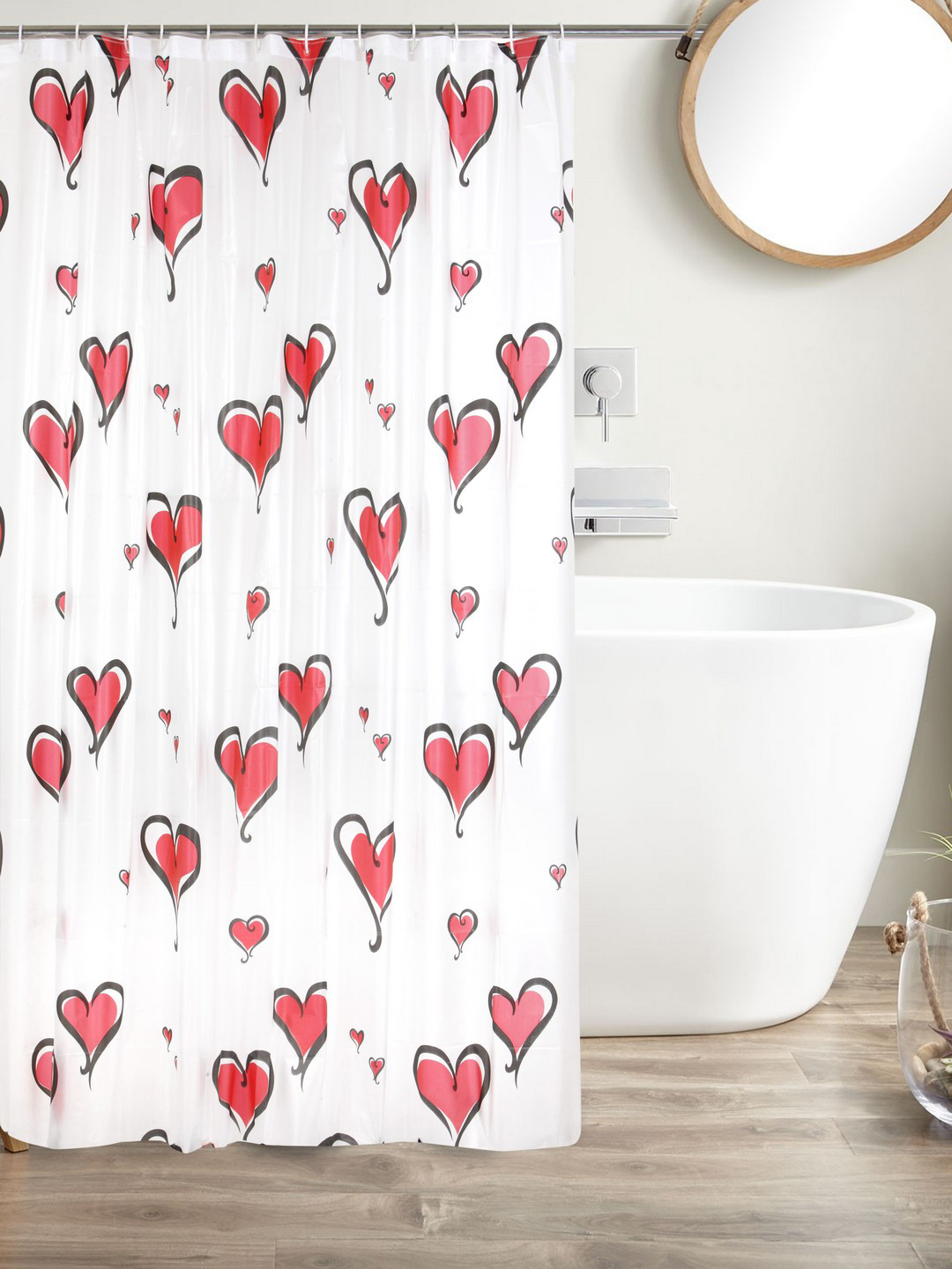 

Cortina White & Red Printed Polyester Single Shower Curtain