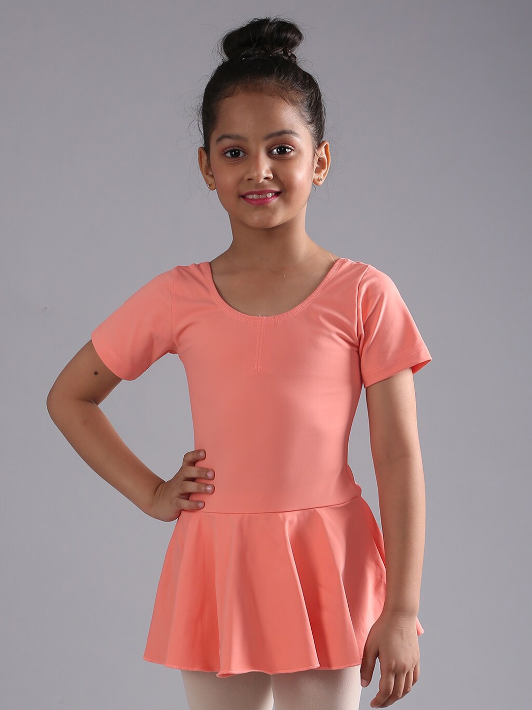 

The Dance Bible Girls Fit And Flare Mini Leotard Ballet Dance Dress, Peach