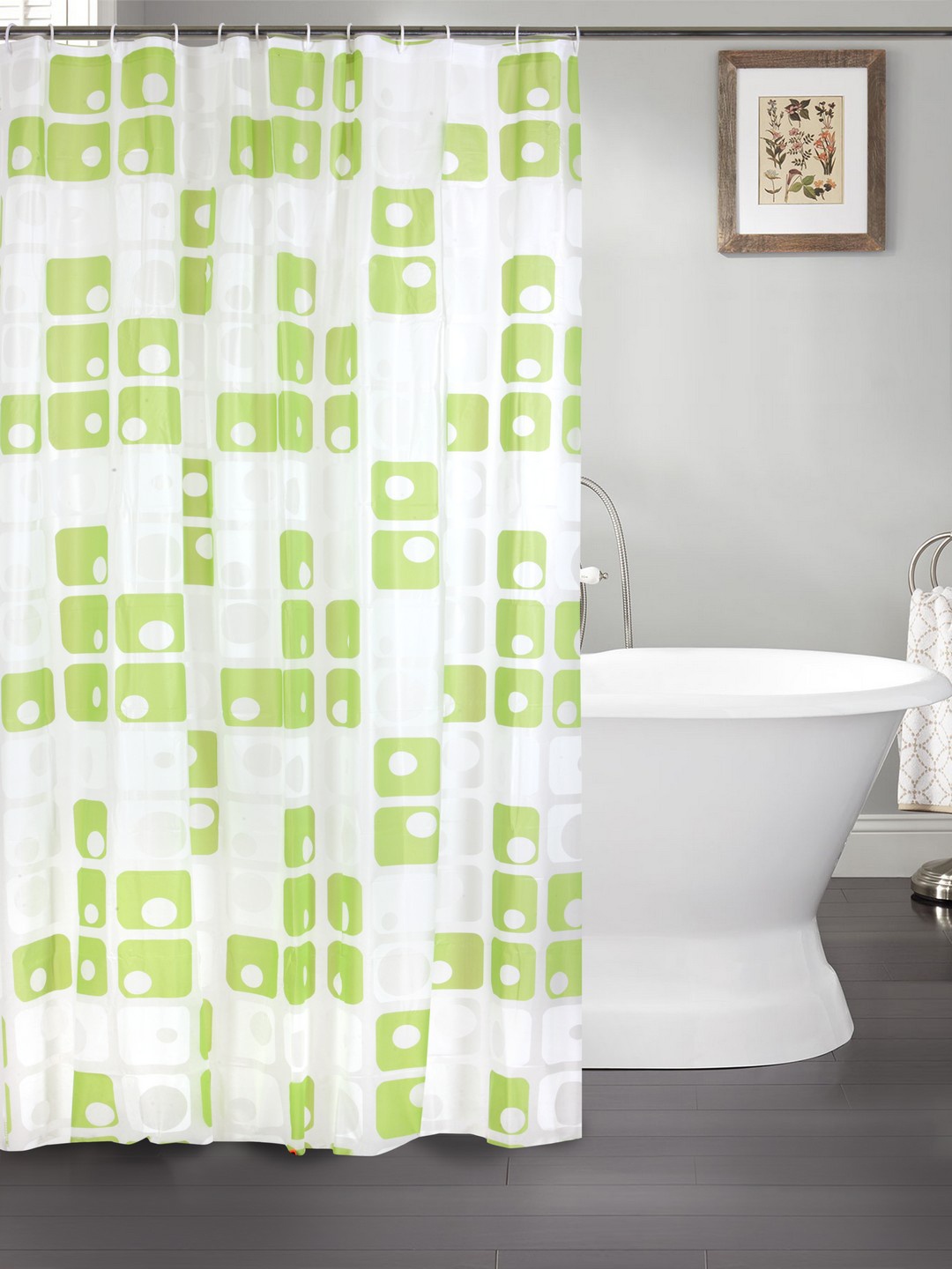 

Cortina White & Green Printed Polyester Single Shower Curtain