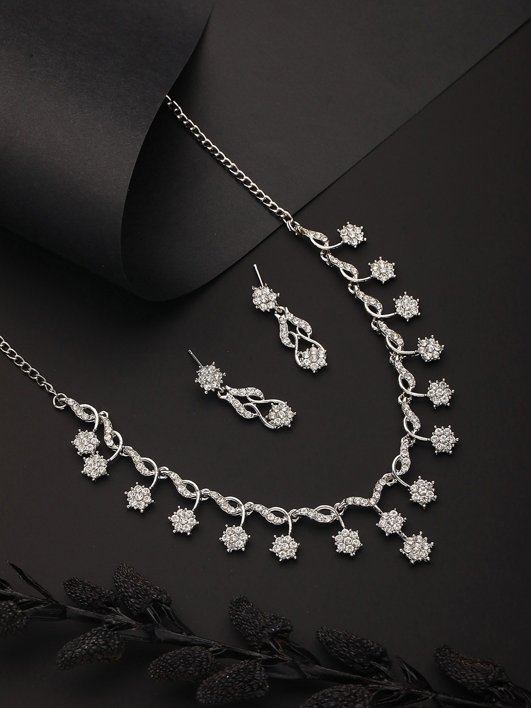 

Jazz and Sizzle Rhodium-Plated AD-Studded Jewellery Set, Silver