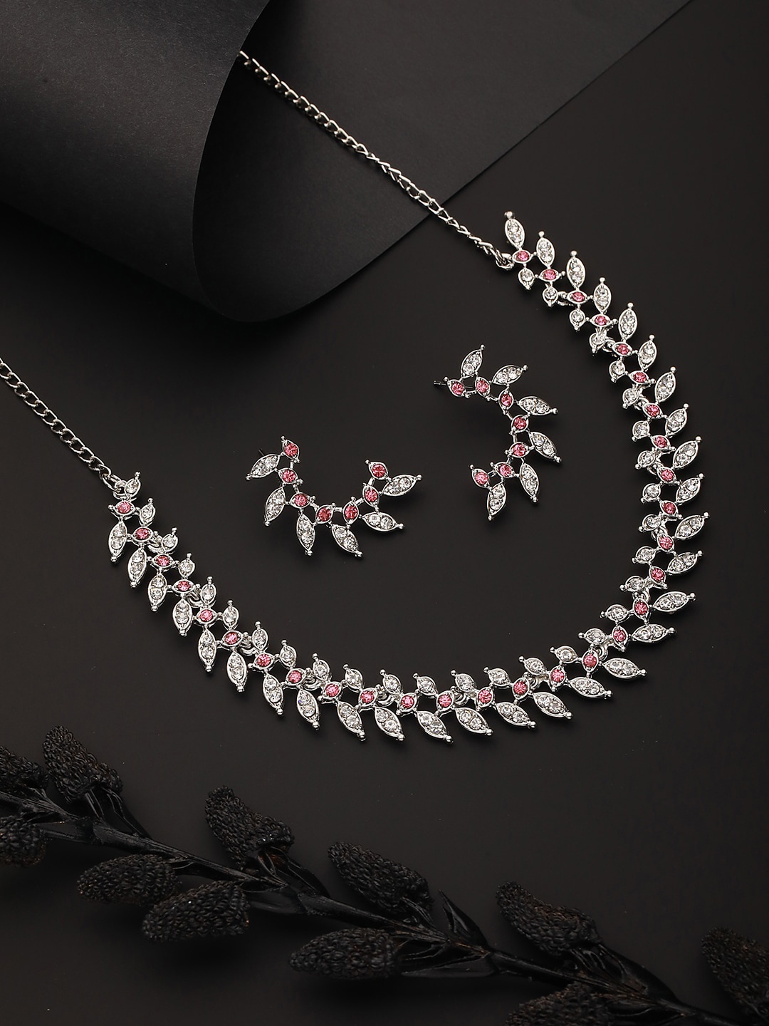 

Jazz and Sizzle Rhodium-Plated American Diamond Studded Jewellery Set, Silver