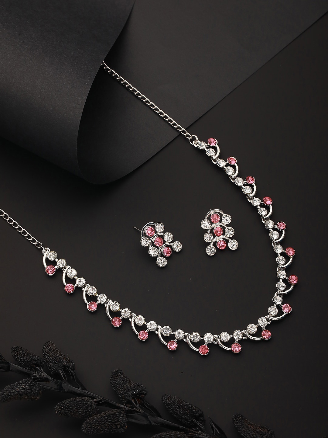 

Jazz and Sizzle Rhodium-Plated American Diamond Studded Jewellery Set, Silver