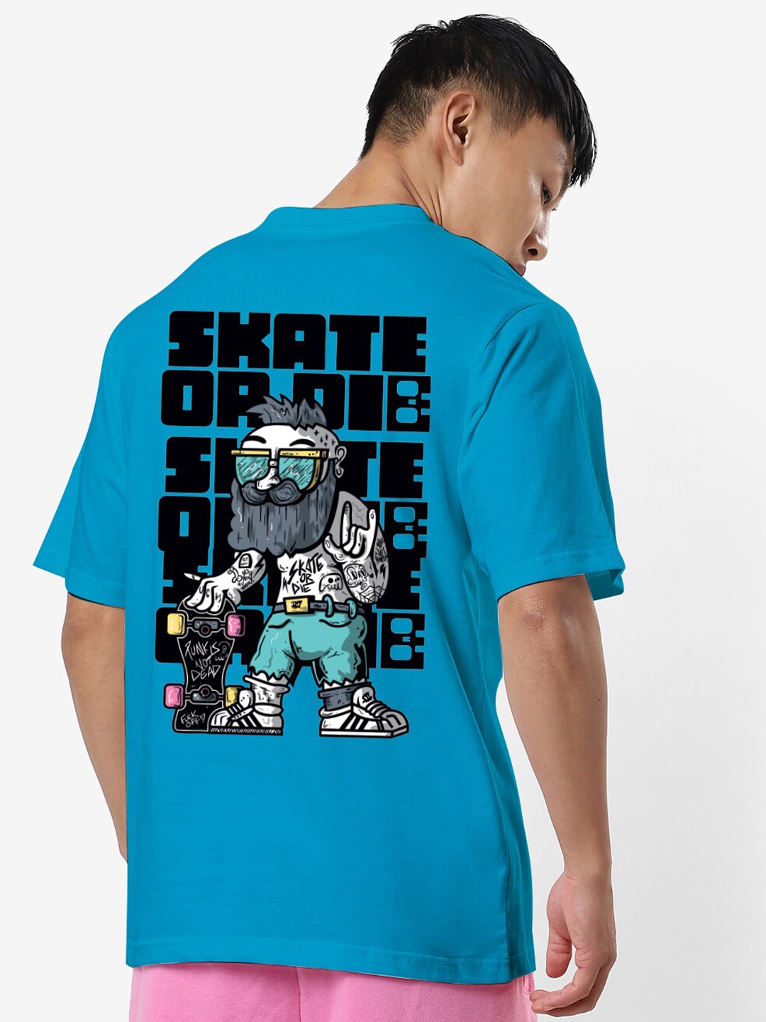 

STATUS MANTRA Graphic Printed Oversized Pure Cotton T-shirt, Teal