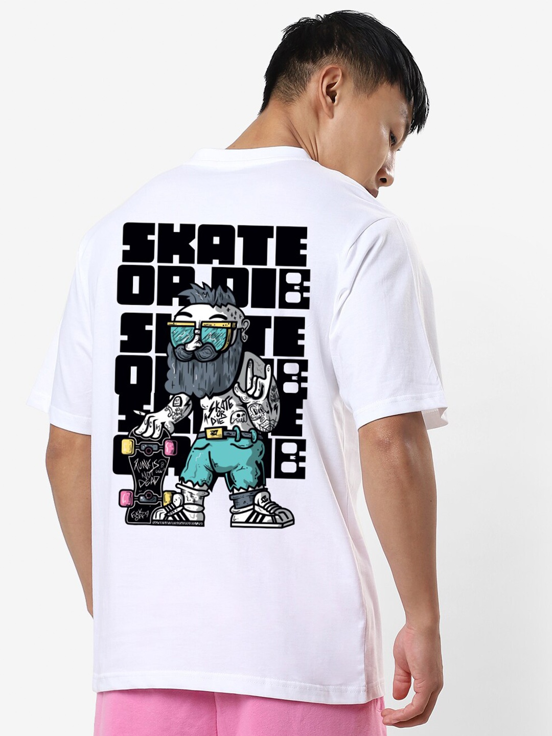 

STATUS MANTRA Graphic Printed Oversized Pure Cotton T-shirt, White