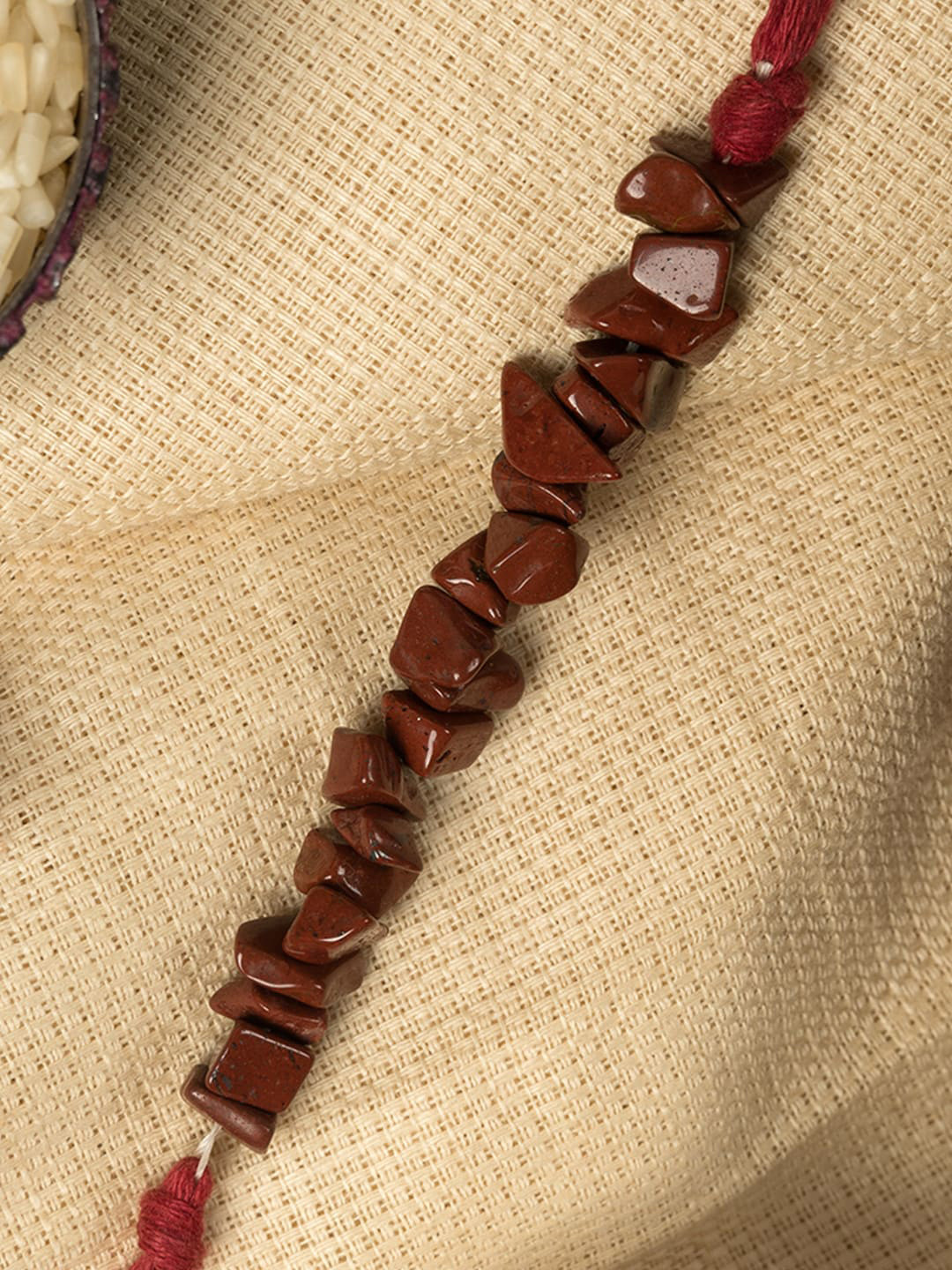 

SHOOLIN Men Red Jasper Gemstone Chip Rakhi, Brown