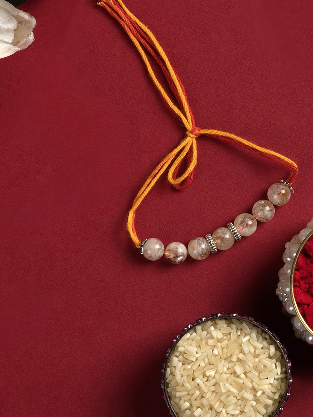 

SHOOLIN Citrine Gemstone Beads Thread Rakhi, White