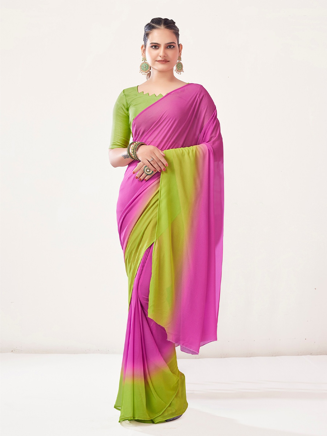 

Kalista ready to Wear Ombre Dyed Poly Georgette Saree, Green