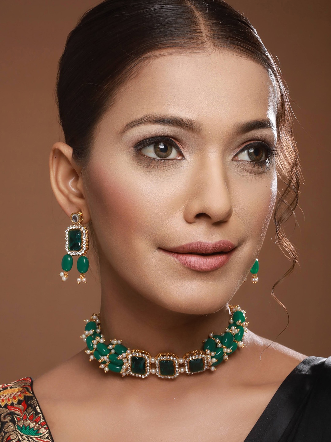 

Anouk Gold-Plated Artificial Stone-Studded & Beaded Necklace & Earrings
